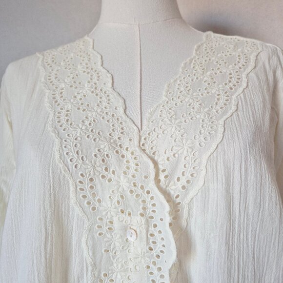 NWoT Madewell Crinkle Eyelet Trim Button-Front Blouse Cotton Ivory NG899 - Picture 4 of 14